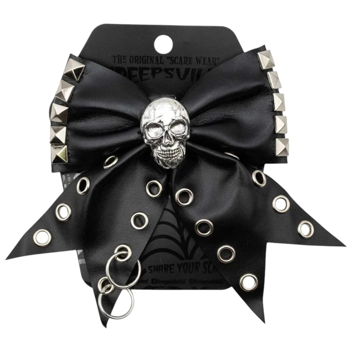 Kreepsville 666 Hair Bow Skull Punk Stud Vegan Leather Clip