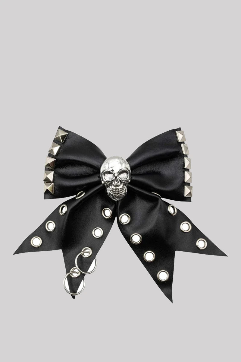 Kreepsville 666 Hair Bow Skull Punk Stud Vegan Leather Clip