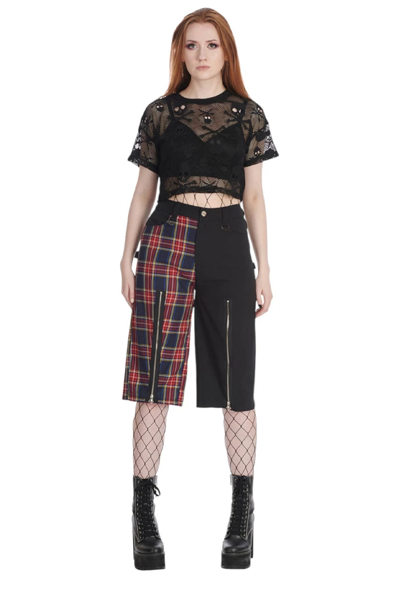 Banned Skull Queen Crop Top Black Gothic Mesh Skull Design