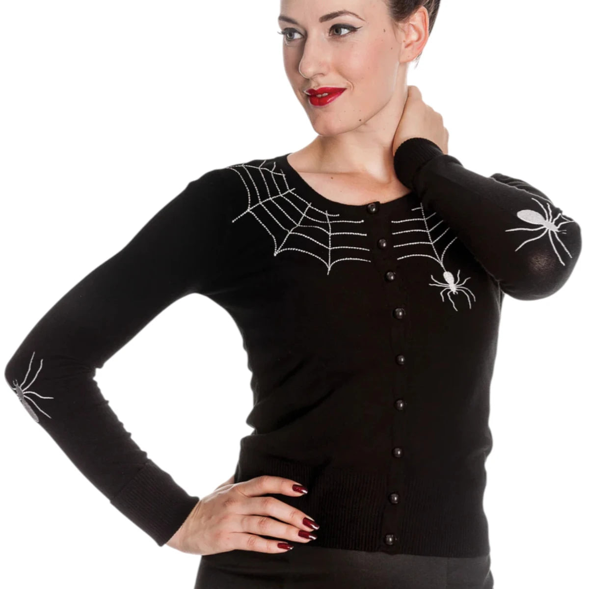 Hell Bunny Spider Cardigan Black Gothic Spider Web Knit Top