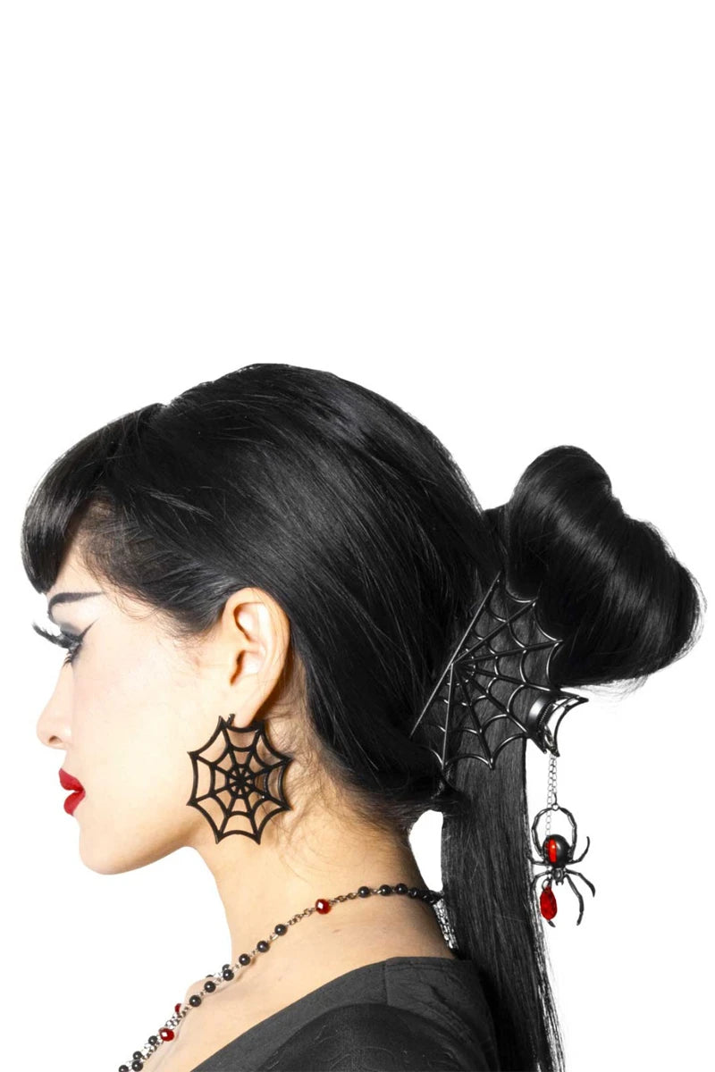 Kreepsville Web Claw Clip - Spider Charm Goth Hair Accessory