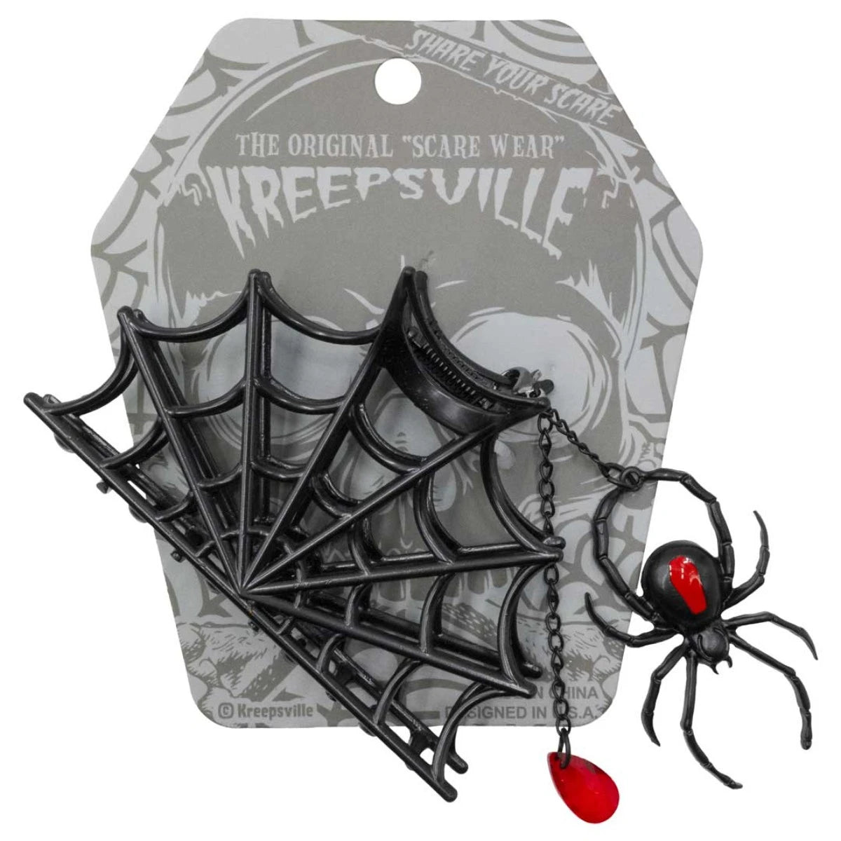 Kreepsville Web Claw Clip - Spider Charm Goth Hair Accessory
