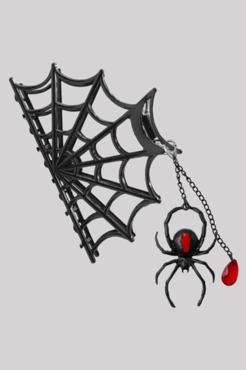 Kreepsville Web Claw Clip - Spider Charm Goth Hair Accessory