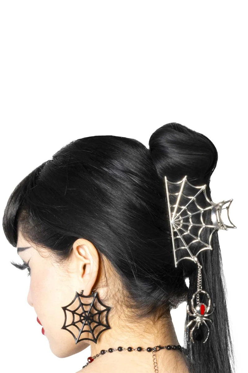 Kreepsville Web Claw Clip - Spider Charm Goth Hair Accessory