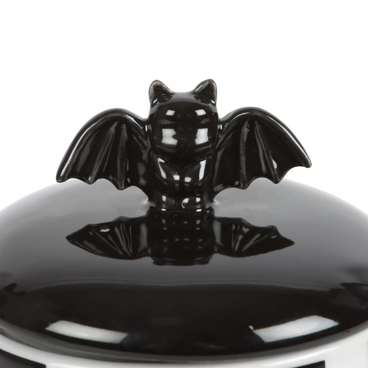 Striped Bat Storage Jar - Gothic Ceramic Canister with Lid