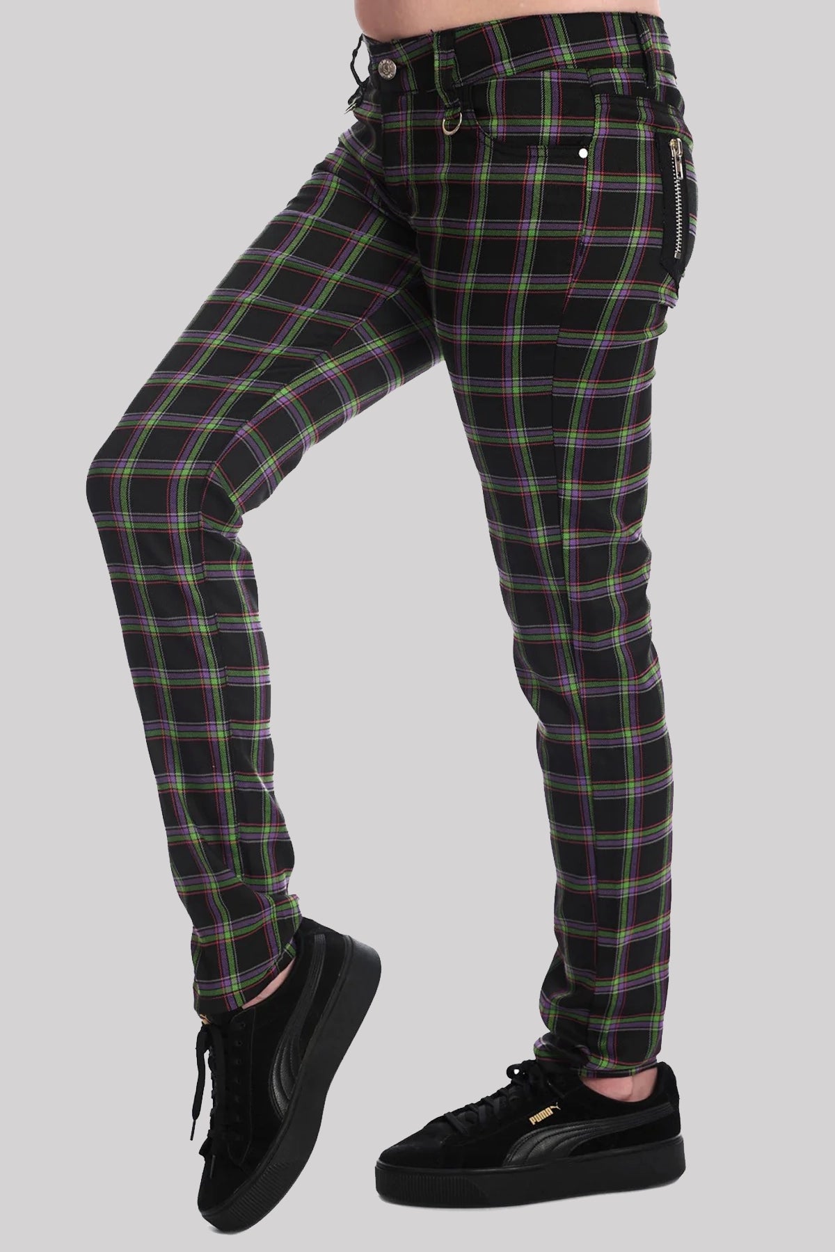 Banned Tartan Plaid Check Emo Punk Skinny Trousers Green