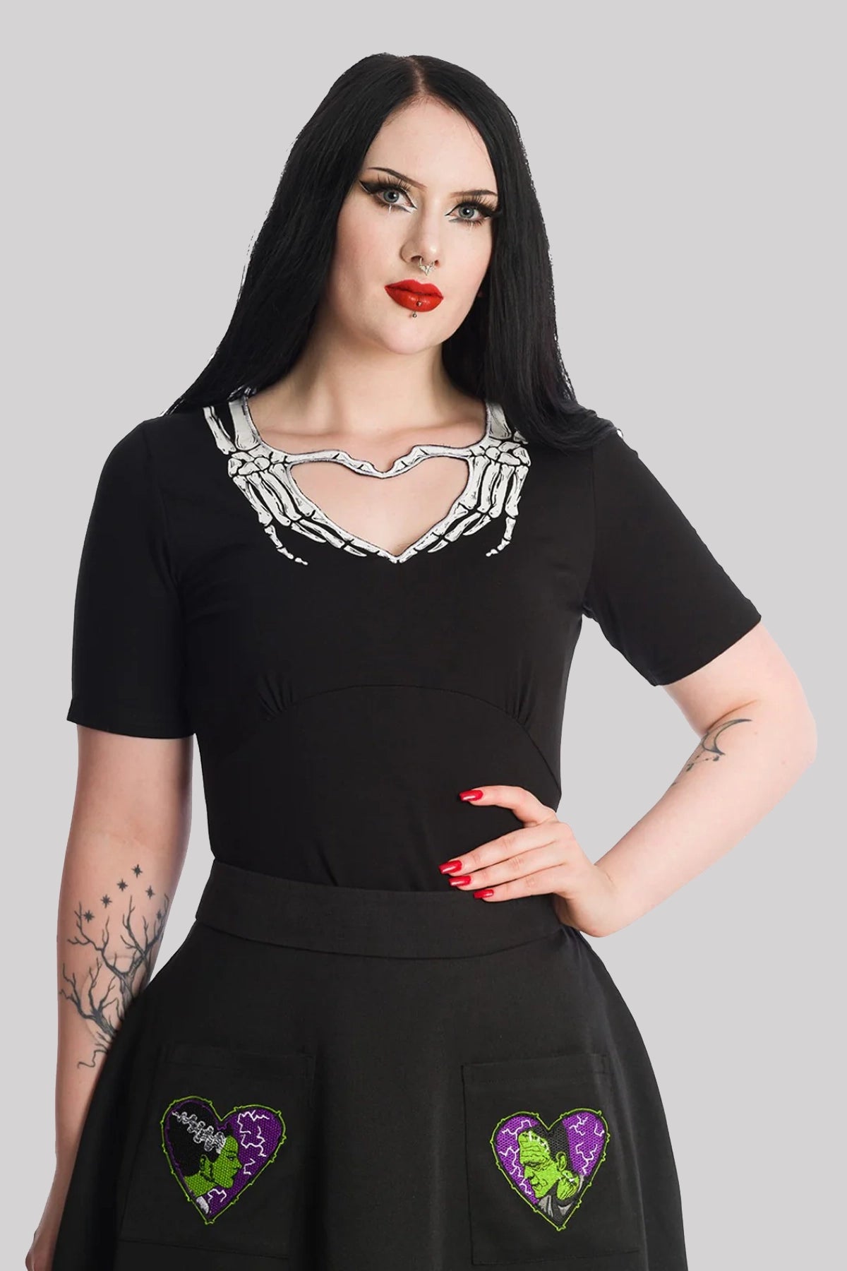 Banned Skeleton Heart T-shirt Cut-Out Underbust Gothic Alternative Keyhole Top