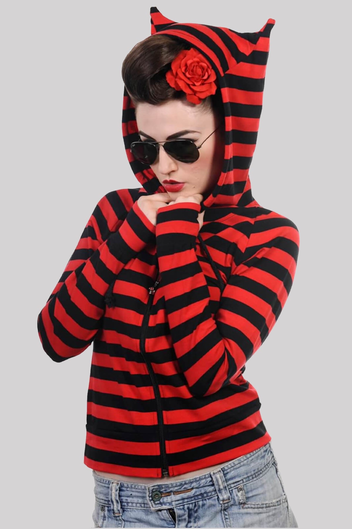 Red striped hoodie hotsell