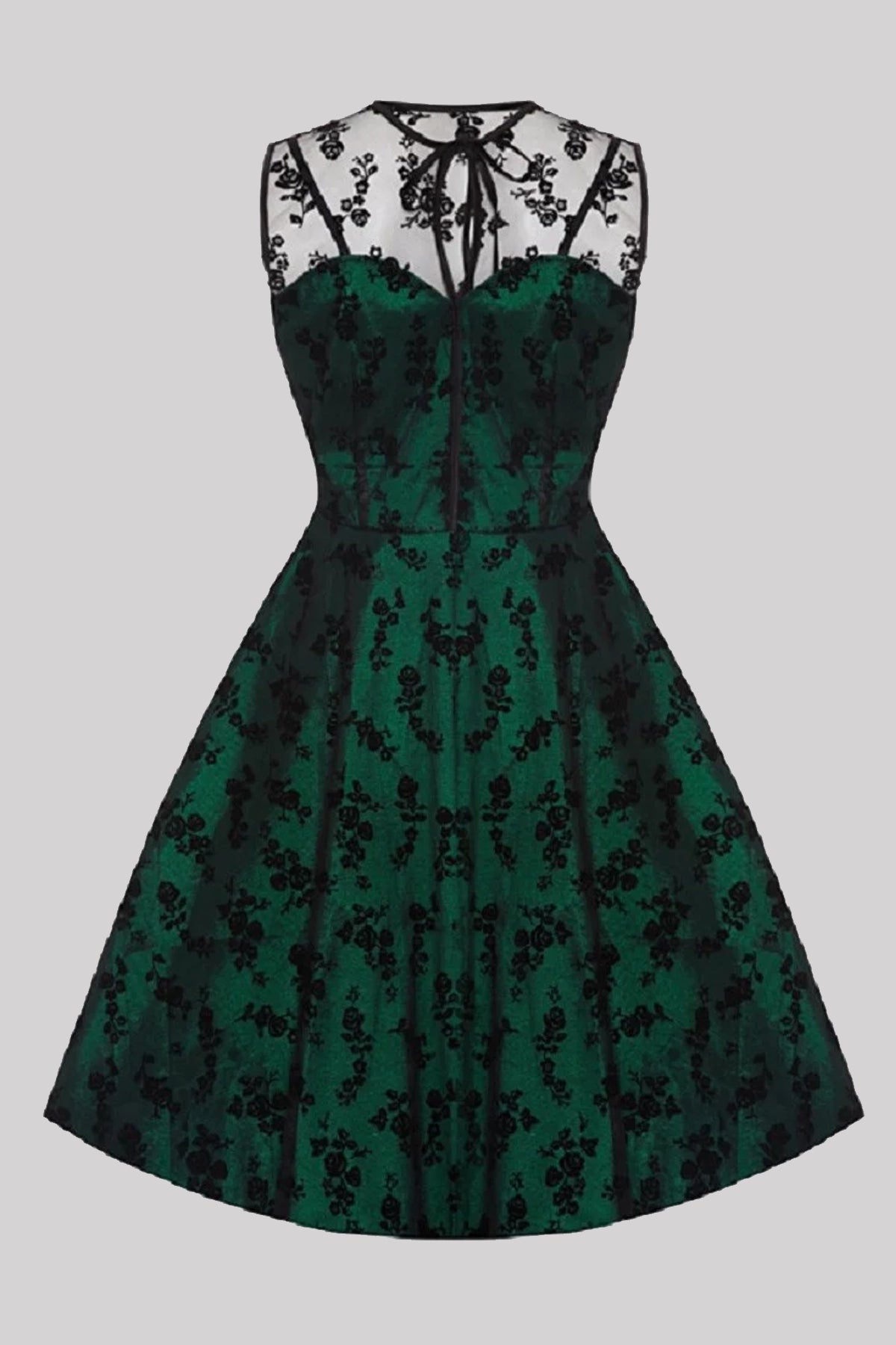 Voodoo Vixen Penny Green Retro Taffeta & Lace Vintage Dress