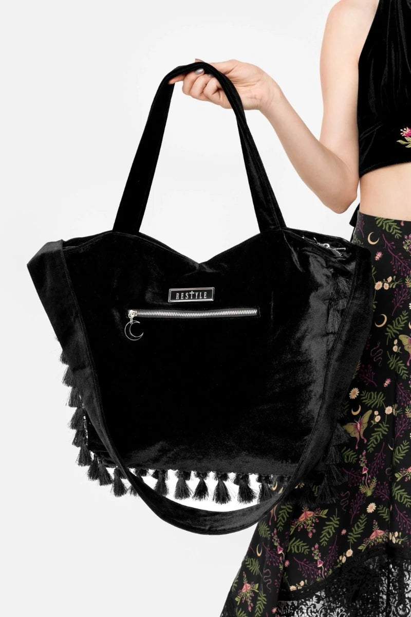 Restyle Wilderwood Velvet Bag – Gothic Moth Embroidered Tote