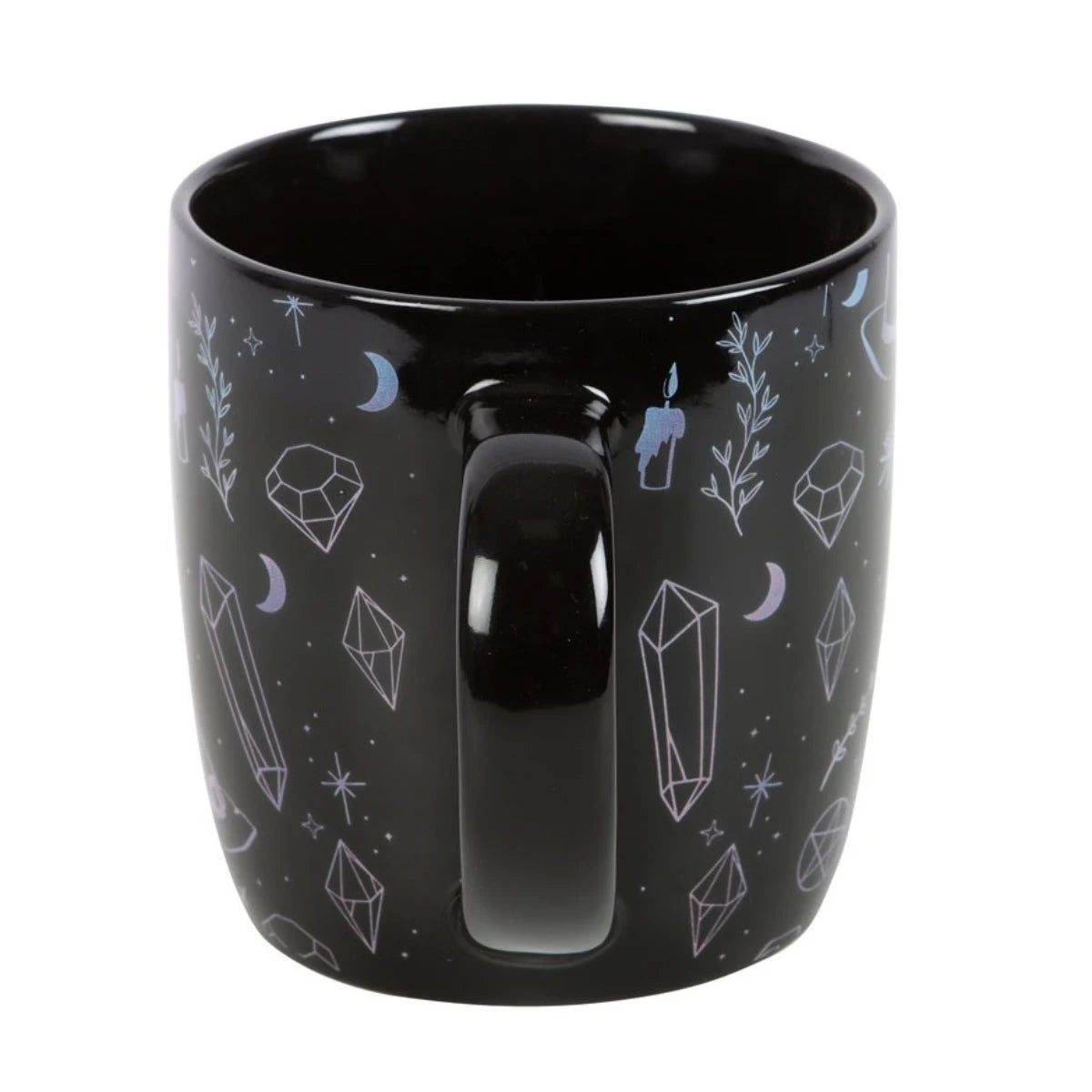 Crystal Witch Print Mug – Mystical Black Ceramic Coffee Cup