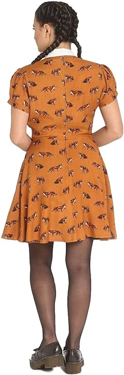 Hell Bunny Vixey Fox Retro 1960's Dress - Brown