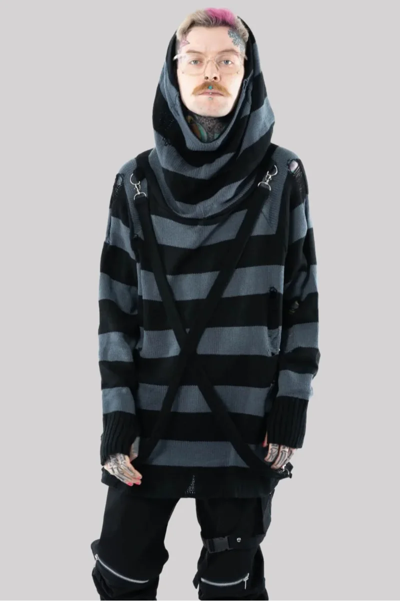 Heartless Adlai Hoodie Black Grey Striped Gothic Jumper Ro Rox