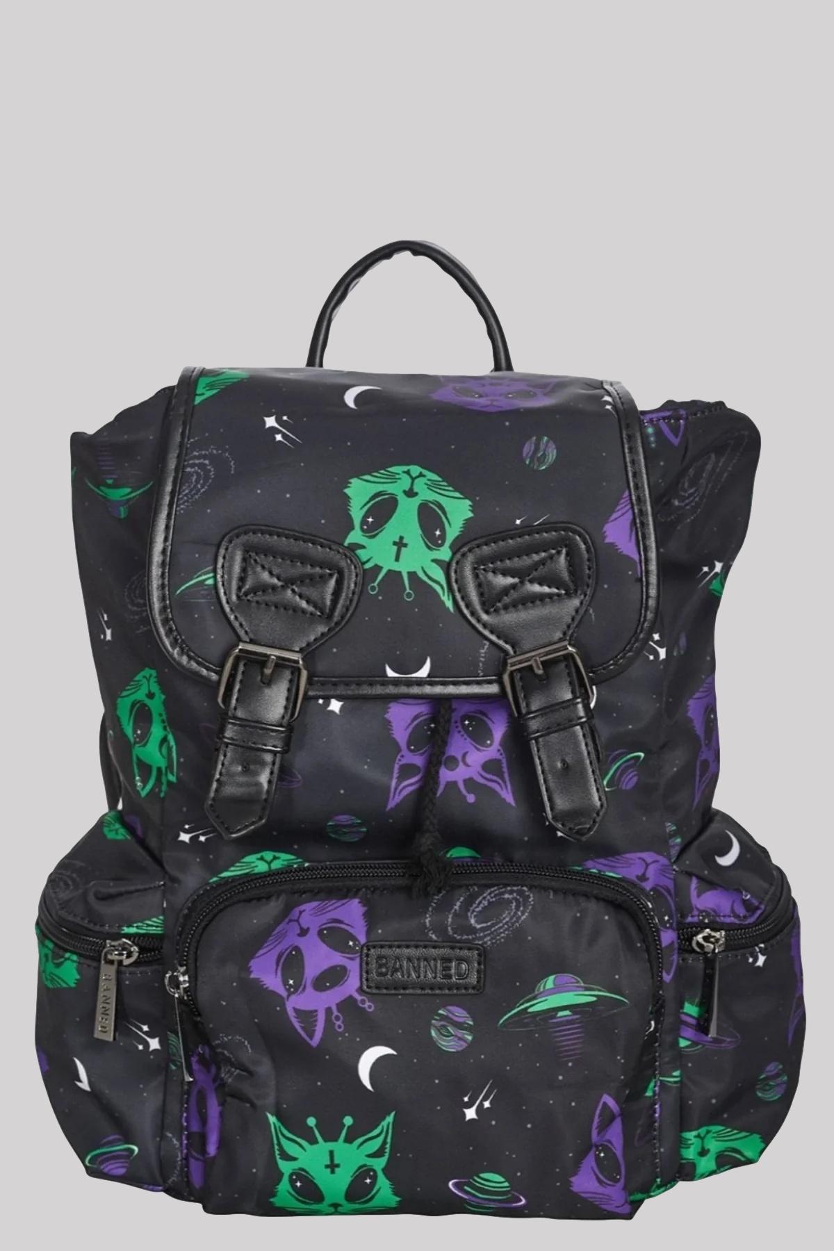 Banned Alien Cat Waterproof Gothic Backpack