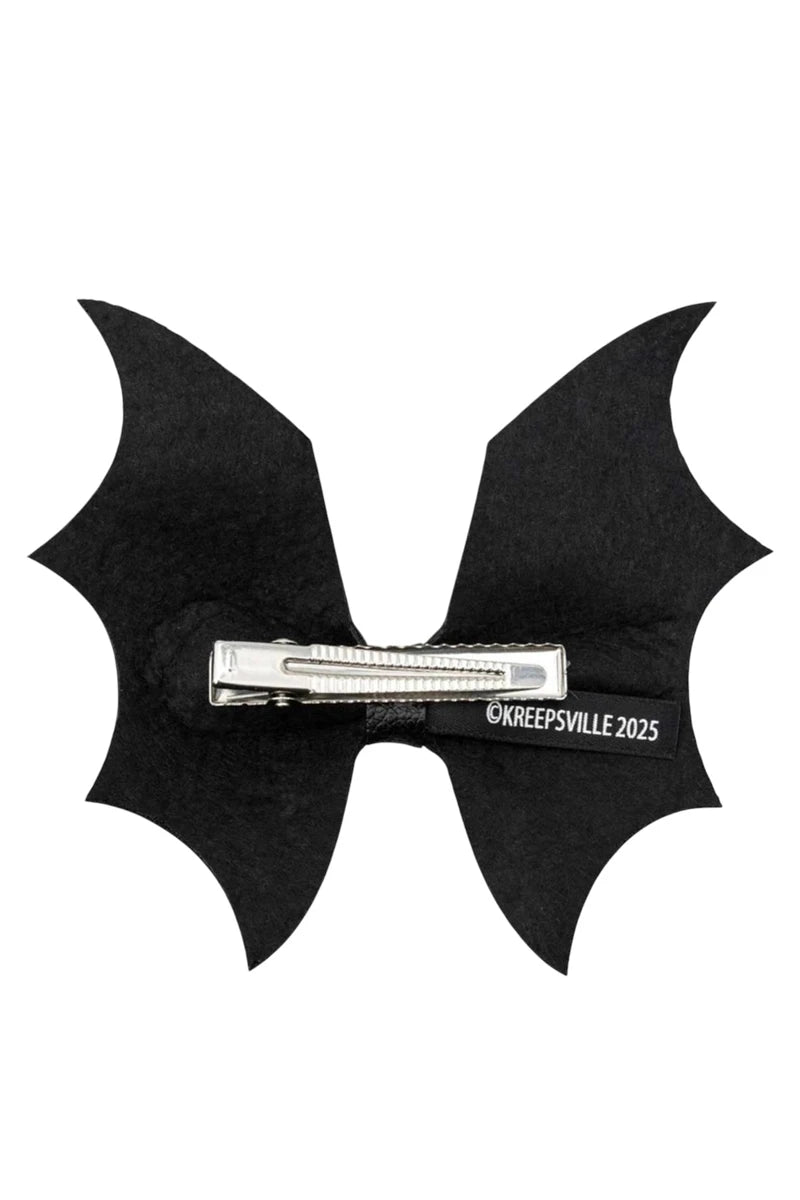 Kreepsville 666 Batwing Hair Bow Black PVC Gothic Hair Clip