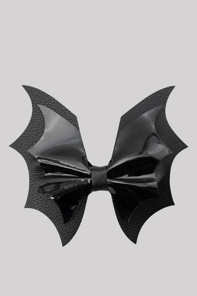 Kreepsville 666 Batwing Hair Bow Black PVC Gothic Hair Clip