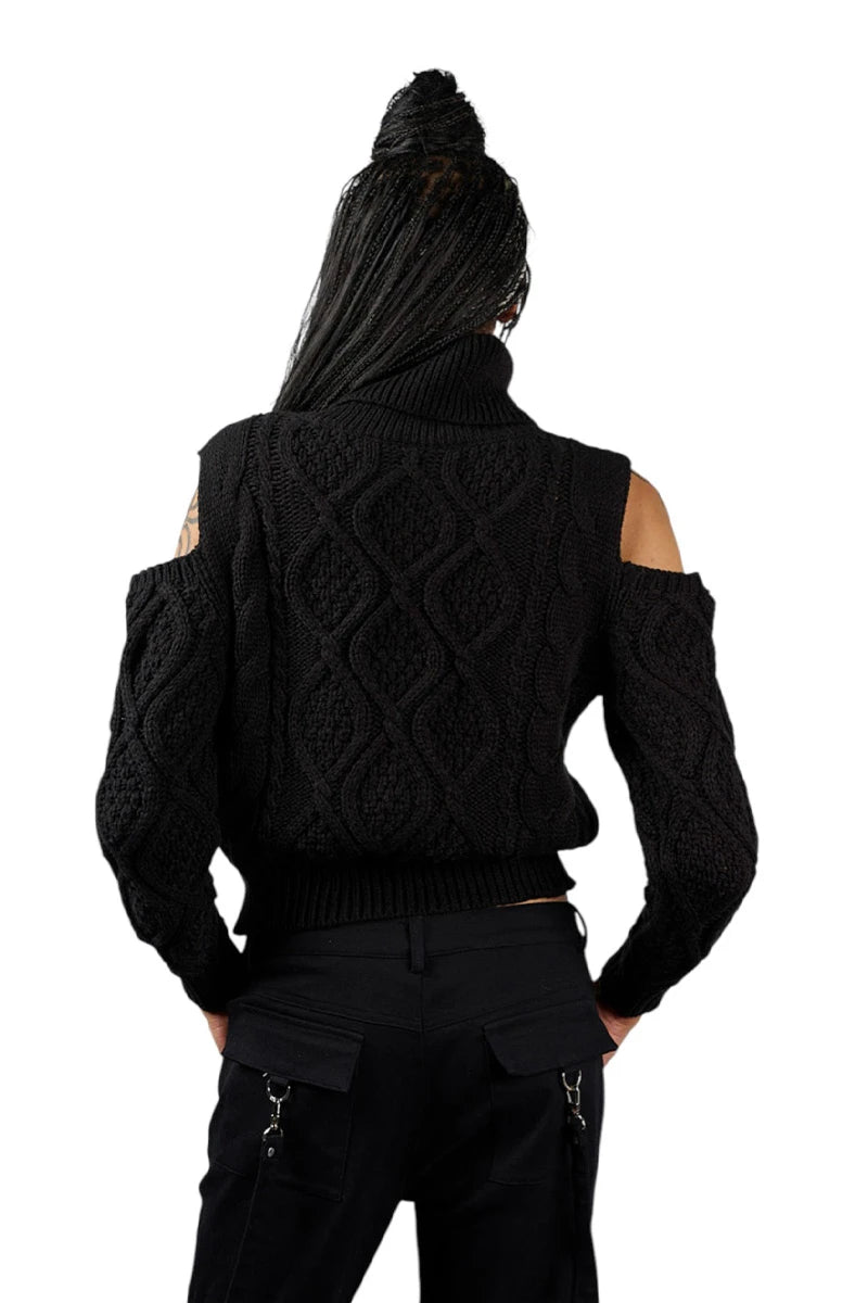 Banned Cozy Riot Jumper Black Cable Knit Roll Neck Knit