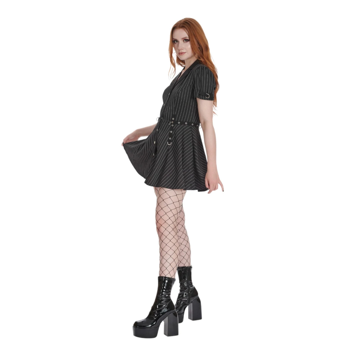 Banned Core Button Up Dress Gothic Striped V Neck Short Sleeve