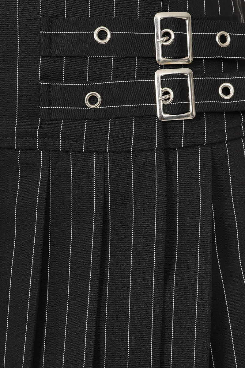 Banned Pinstripe Flash Mini Skirt Pleated Gothic Black