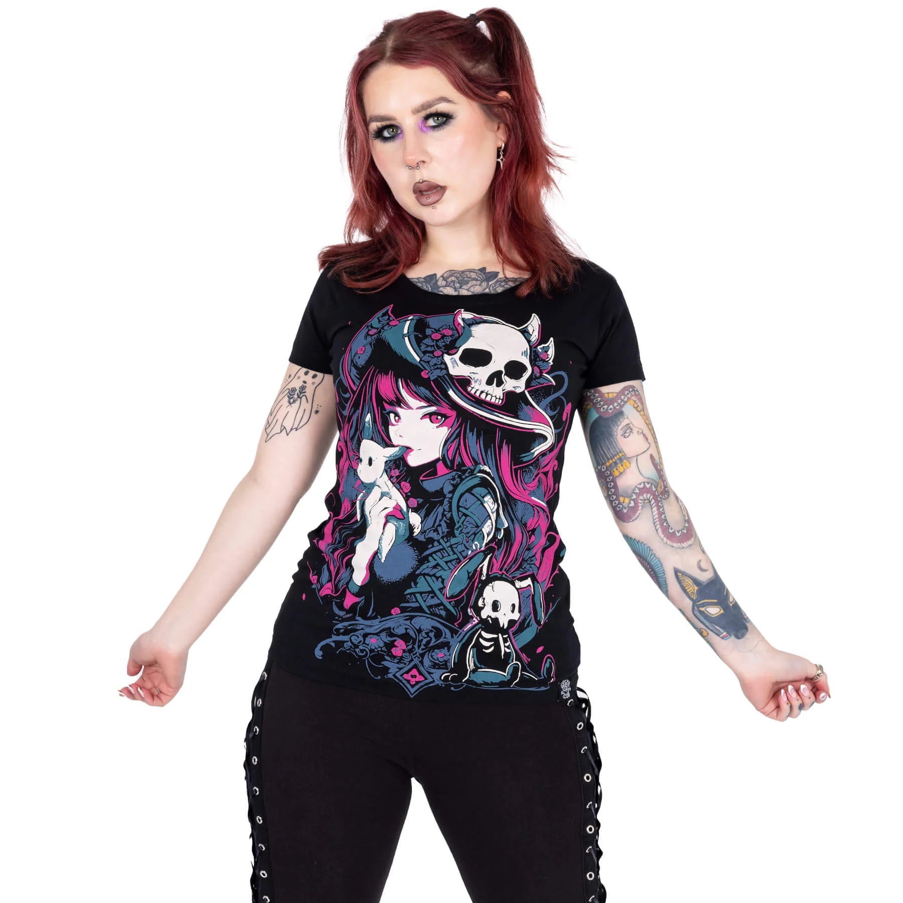 Cupcake Cult Bunny Witch T-Shirt - Gothic Black Tee for Women