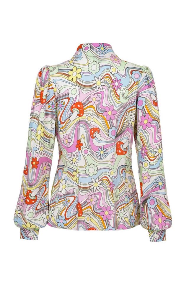 Hell Bunny Happy Daze Top Psychedelic Mushroom Flower Blouse