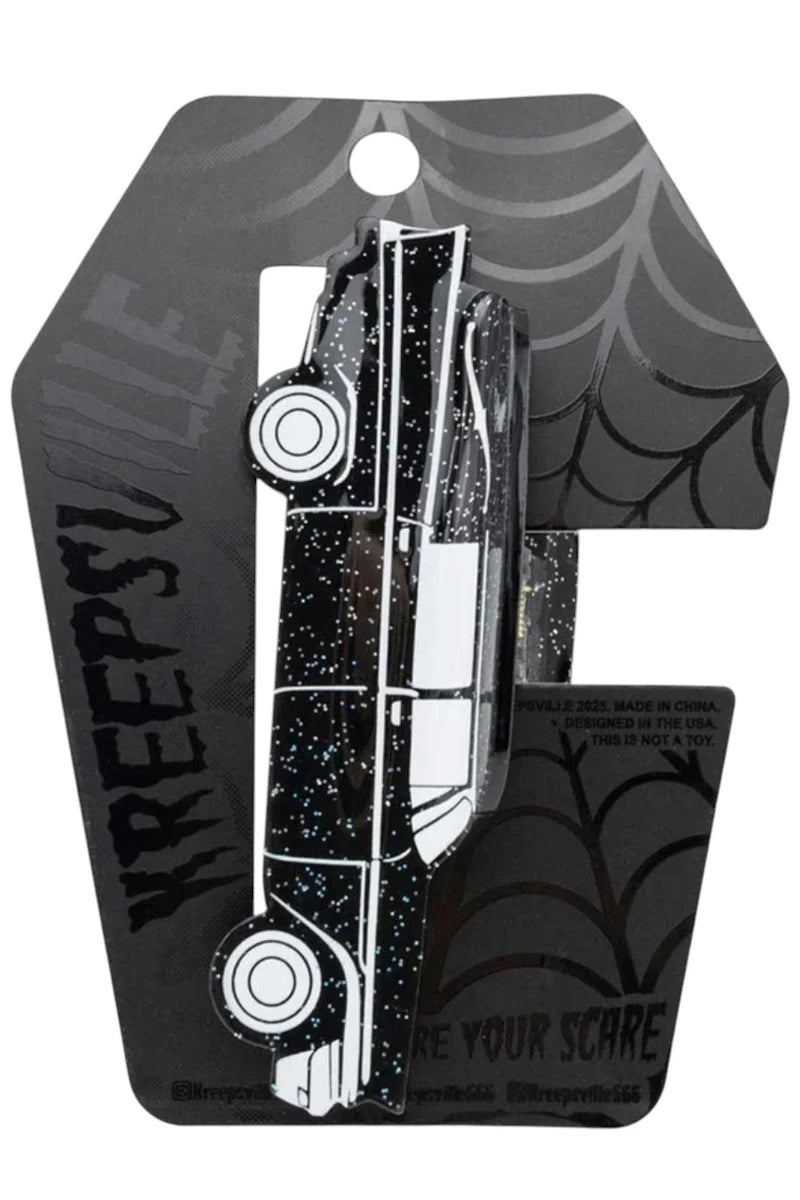 Kreepsville 666 Hearse Claw Clip Black Glitter Gothic Hair