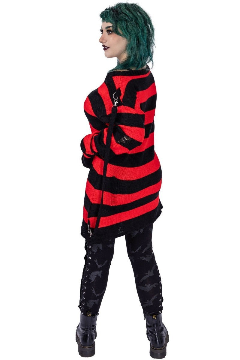 Heartless Oriana Wide Stripe Harness Grunge Jumper, Red