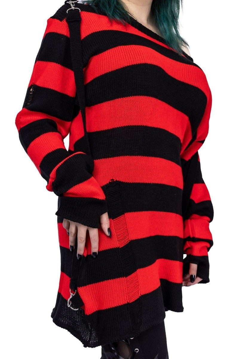 Heartless Oriana Wide Stripe Harness Grunge Jumper, Red