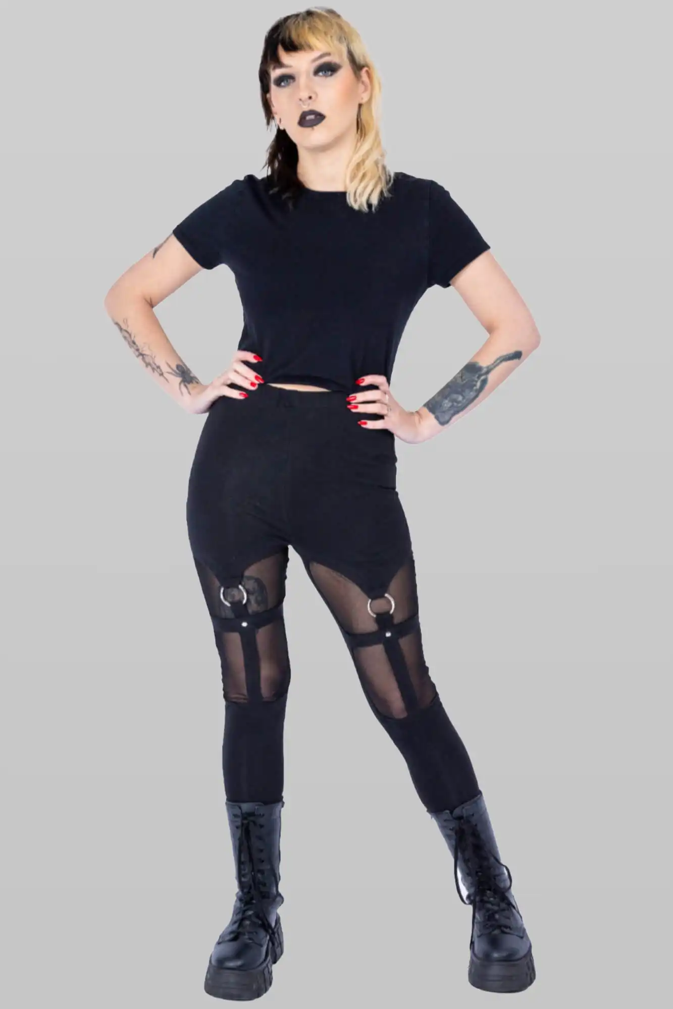 Vixxsin Lola Mesh Cut-Out O-ring Gothic Punk Leggings