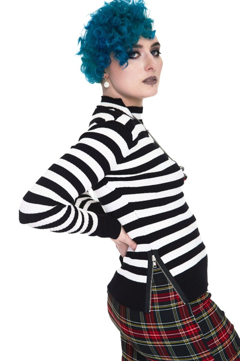 Jawbreaker Menace Stripe Ribbed Sweater Gothic Punk Jumper, Black & White