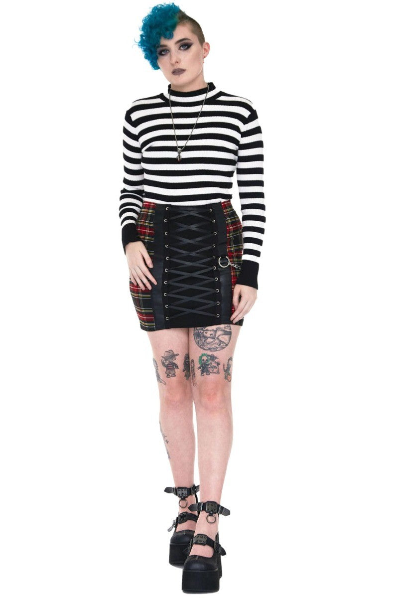 Jawbreaker Menace Stripe Ribbed Sweater Gothic Punk Jumper, Black & White