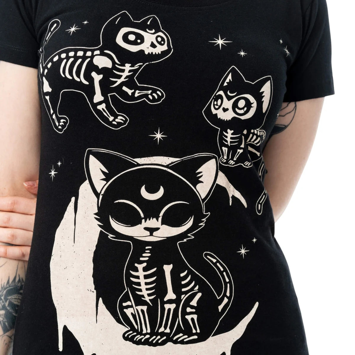 Cupcake Cult Moonlight T-shirt Gothic Cat Celestial Print Black