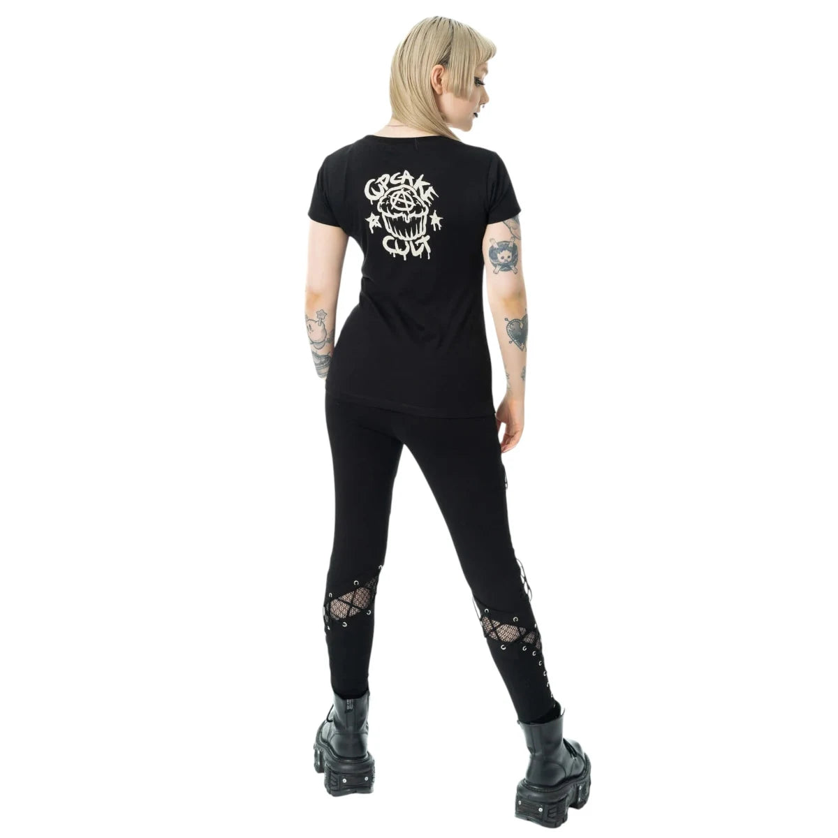 Cupcake Cult Moonlight T-shirt Gothic Cat Celestial Print Black