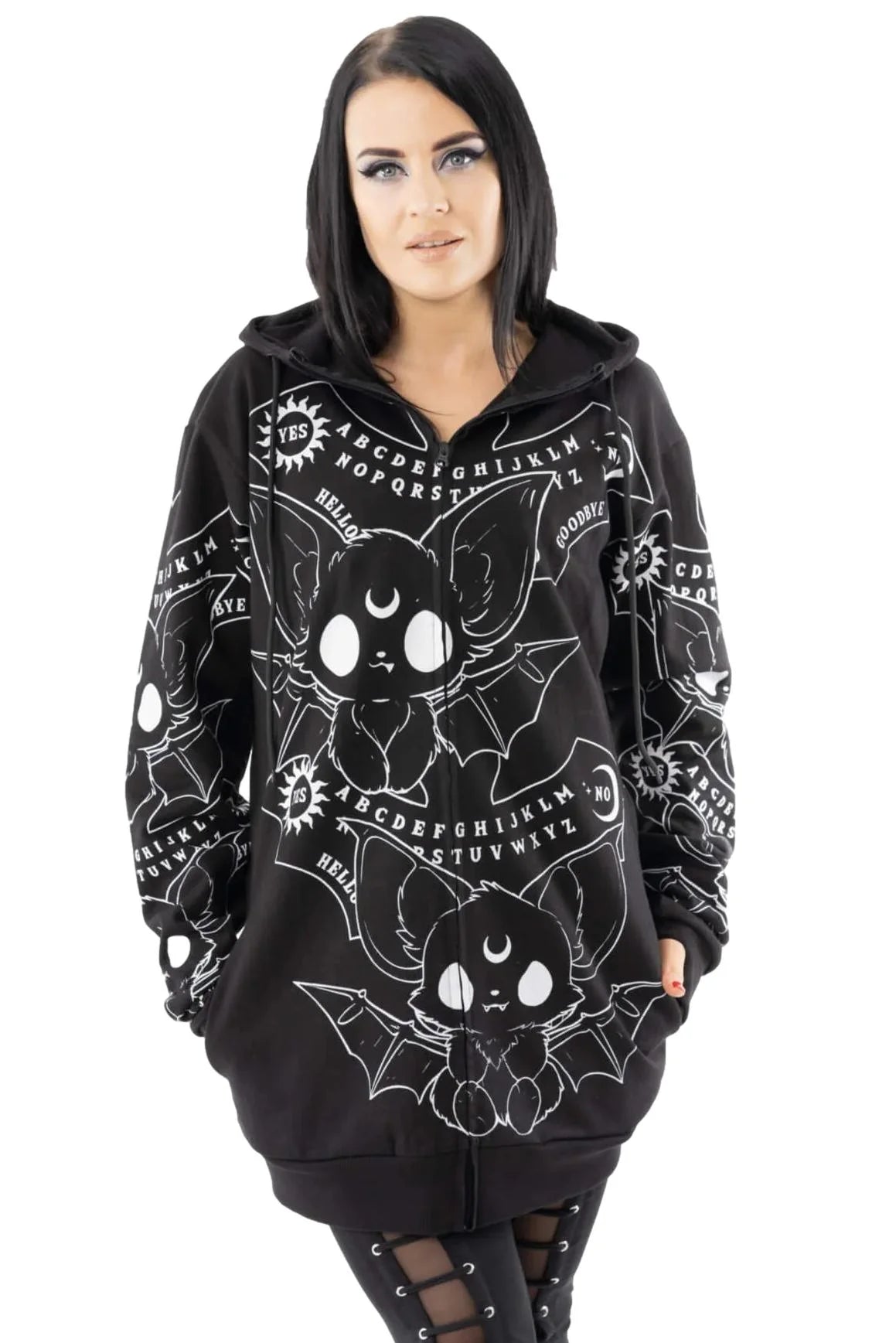 Heartless Ouija Bats Hoodie - Black Gothic Bat Ear Ouija