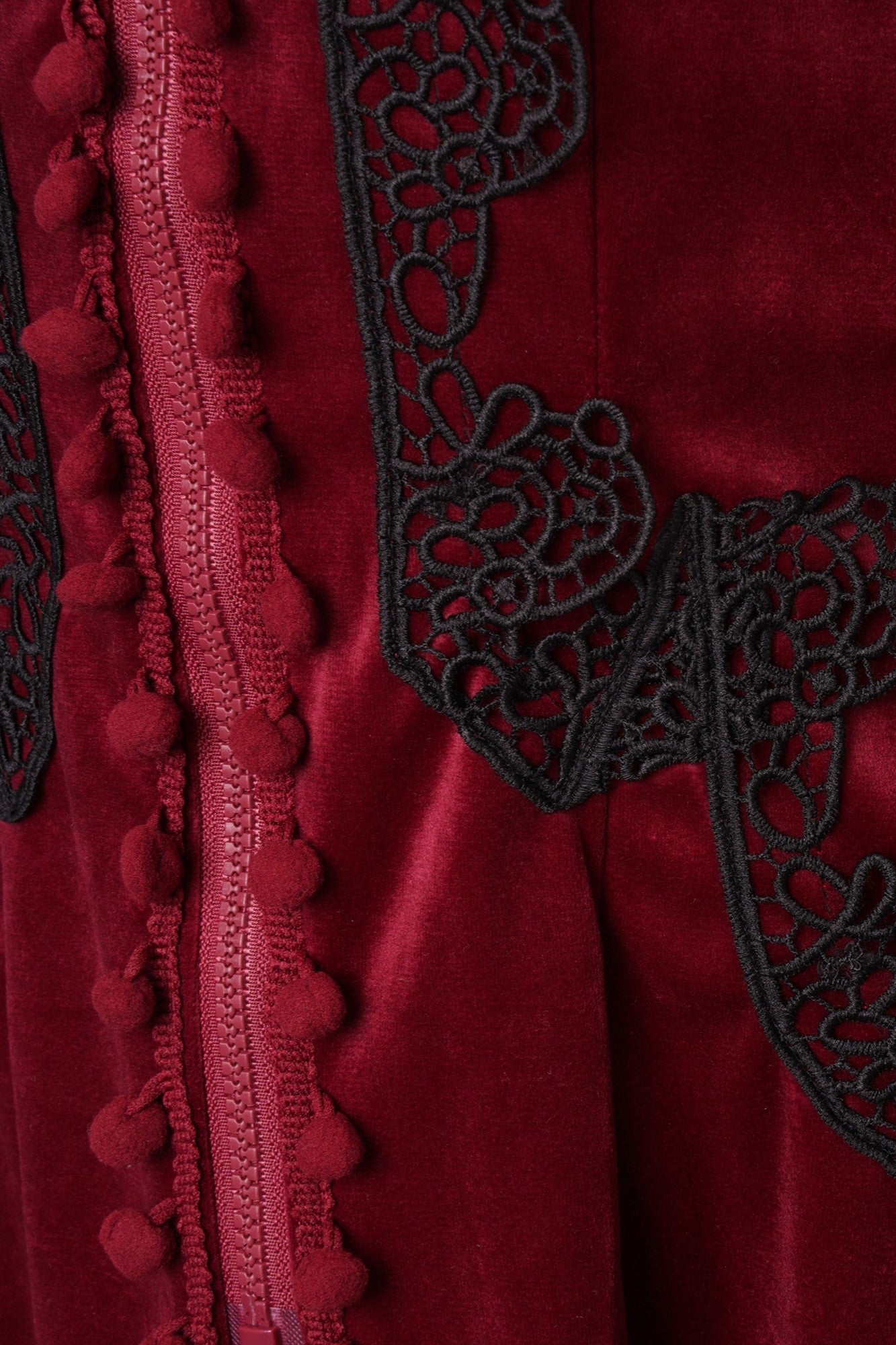 Ro Rox Celeste High Collar Long Sleeve Gothic Velvet Coat, Burgundy