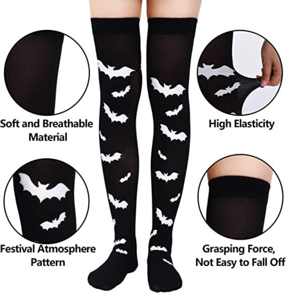 Ro Rox Over The Knee knitted Gothic Socks, Bat