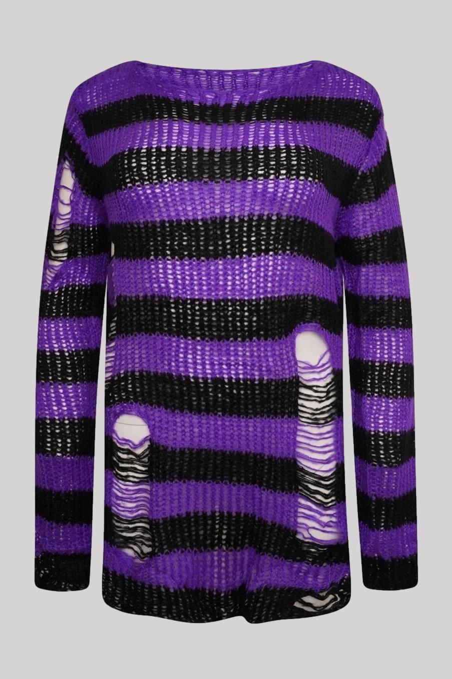 Sweater Shop Black And Purple Striped Jumper Ro Rox Ryot Oversized