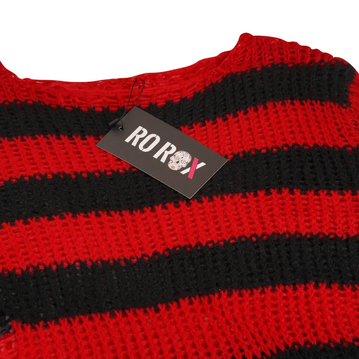 Ro Rox Ryot Oversized Stripe Grunge Distressed Jumper, Red