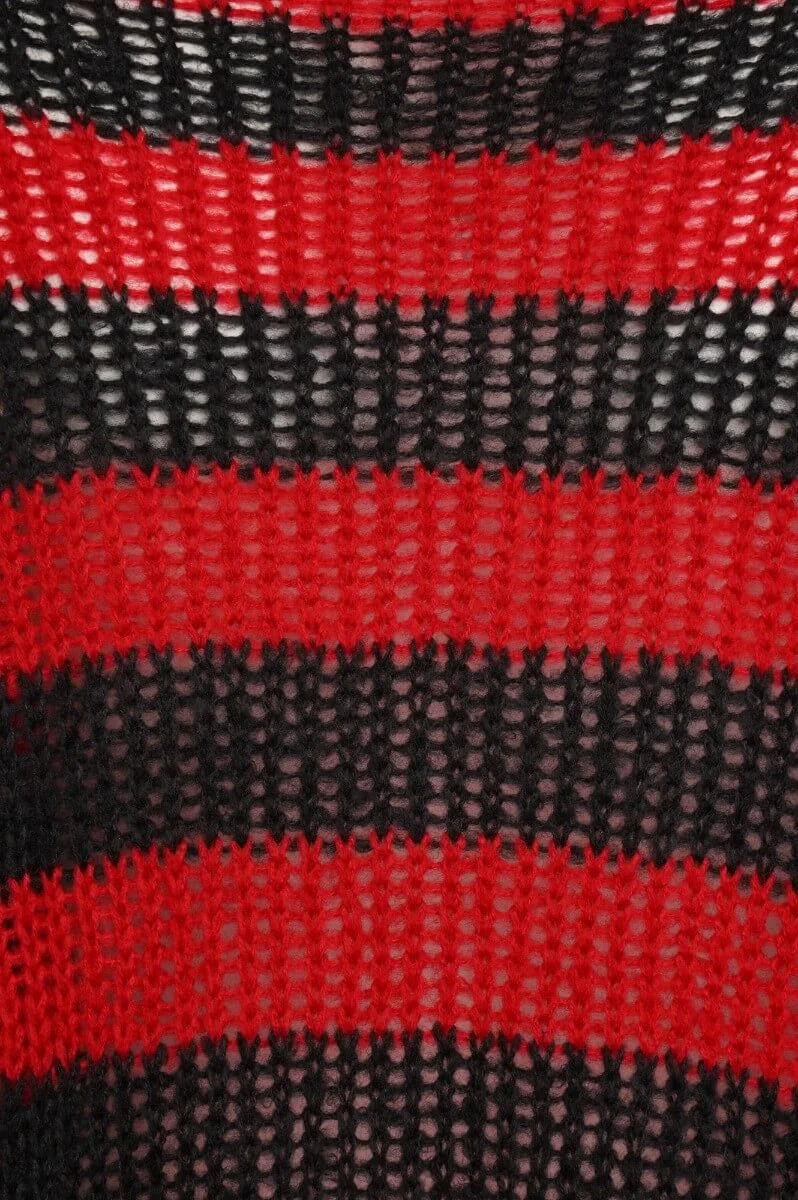 Ro Rox Ryot Oversized Stripe Grunge Distressed Jumper, Red