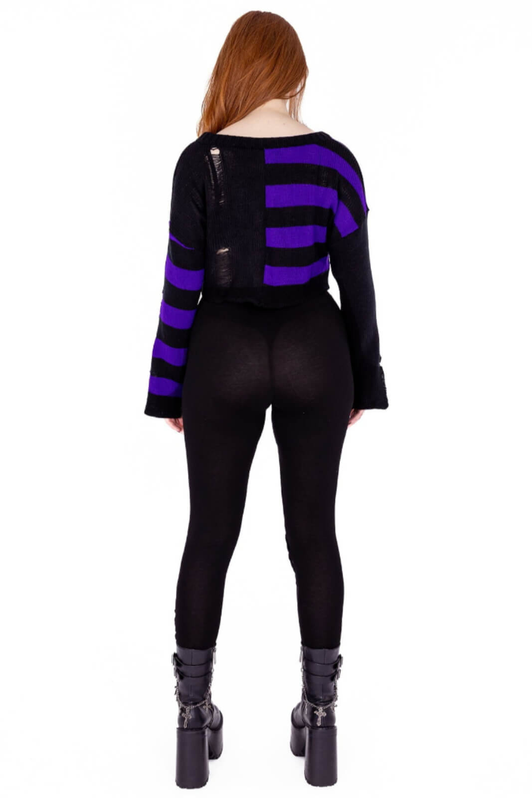 Vixxsin Violetta Half Stripe Dristressed Crop Knitted Jumper