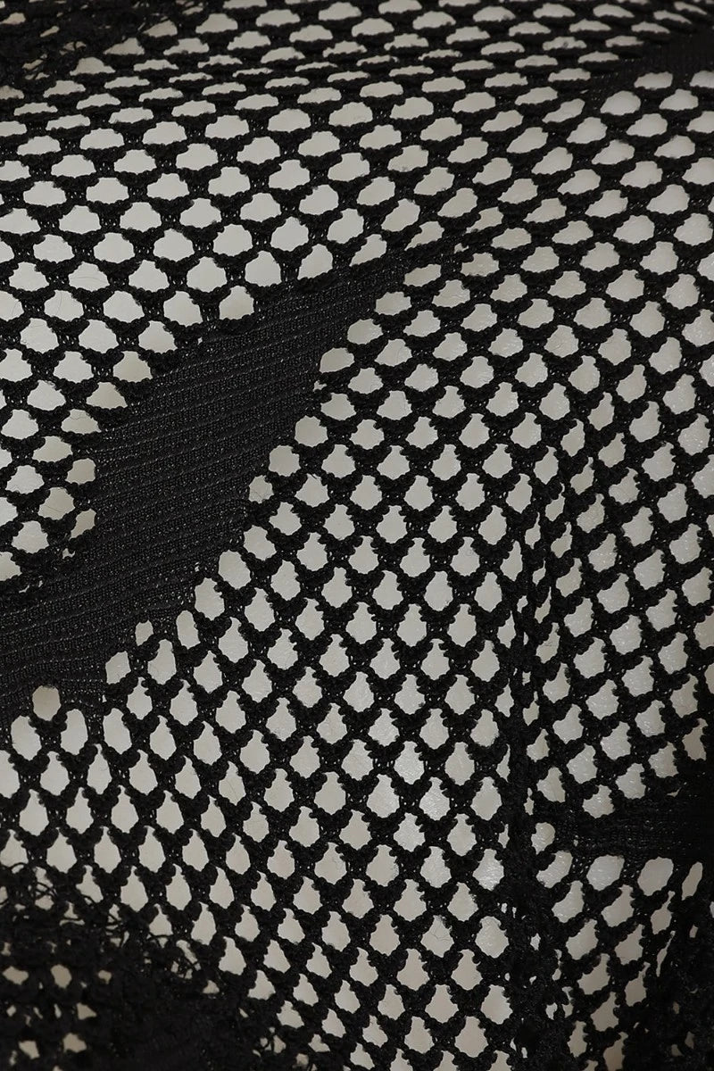 Banned Selena Top – Black Fishnet Mesh Bell Sleeve Crop