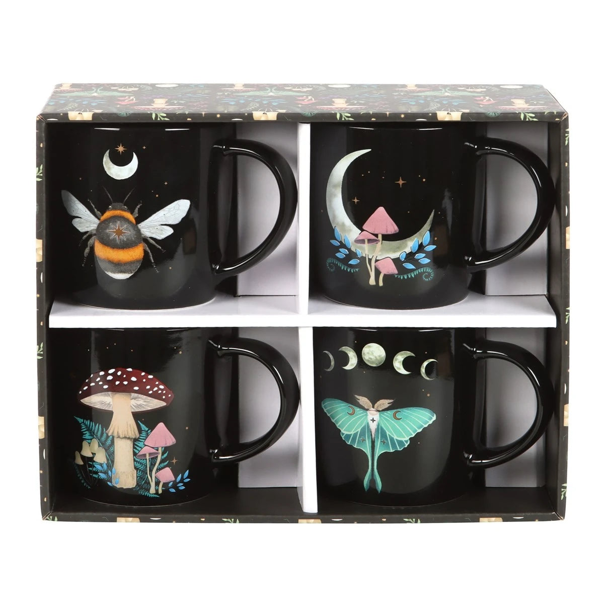 Set of 4 Dark Forest Mugs - Gothic Ceramic Coffee Cup Set