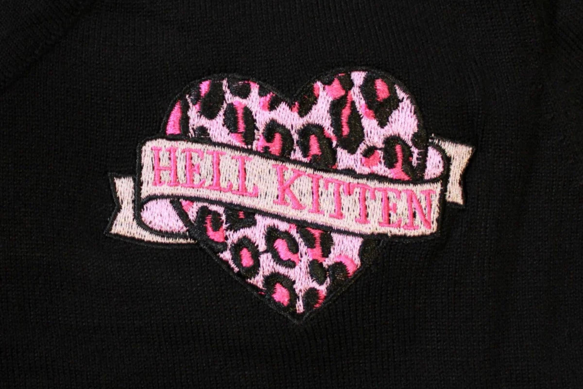Sourpuss Crop Hell Kitten Knitt Animal Embroidery Cardigan