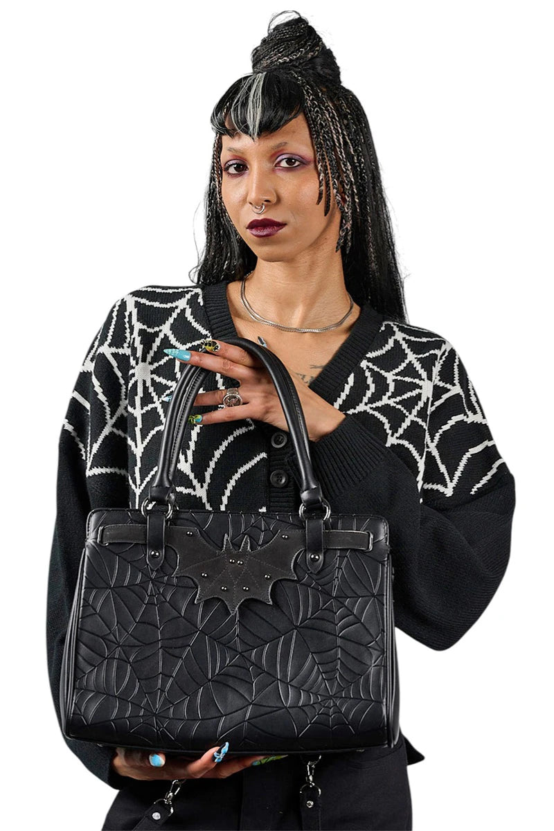 Banned Widow's Veil Tote Bag Gothic Spiderweb Embossed bag