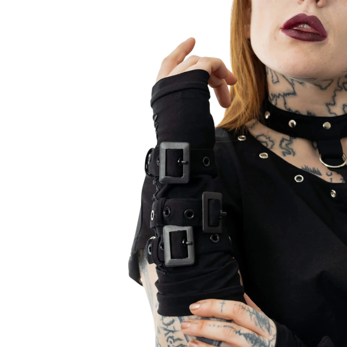 Poizen Industries Willow Armwarmers Black Gothic Buckle Mesh