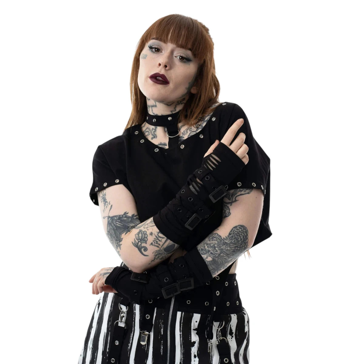 Poizen Industries Willow Armwarmers Black Gothic Buckle Mesh