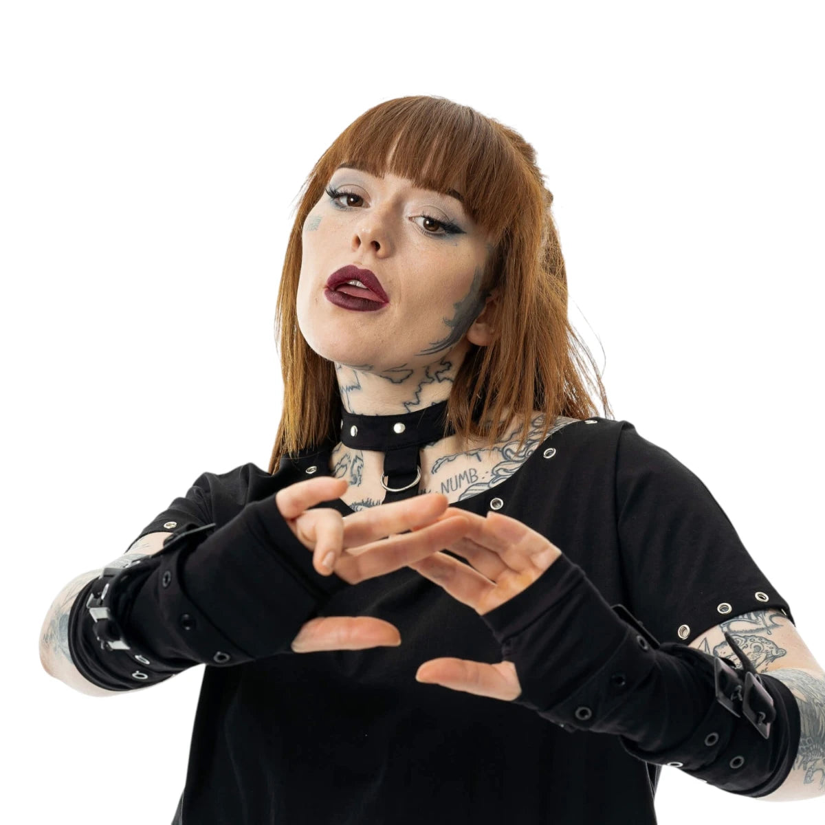 Poizen Industries Willow Armwarmers Black Gothic Buckle Mesh