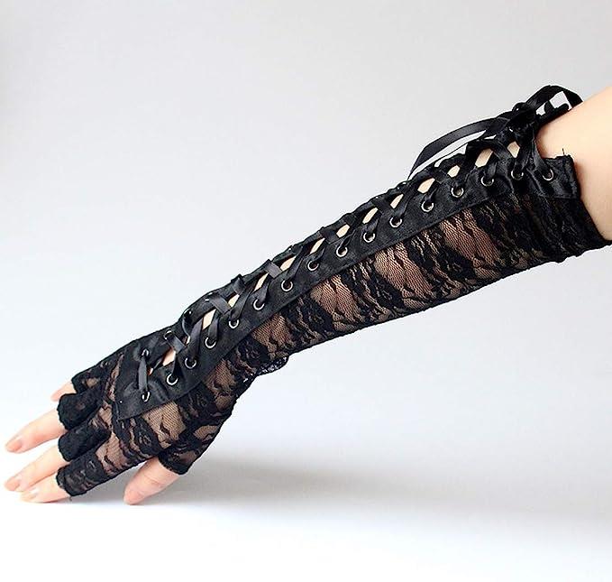 Poizen Industries Salem Lace Gothic Black Armwarmers Gloves