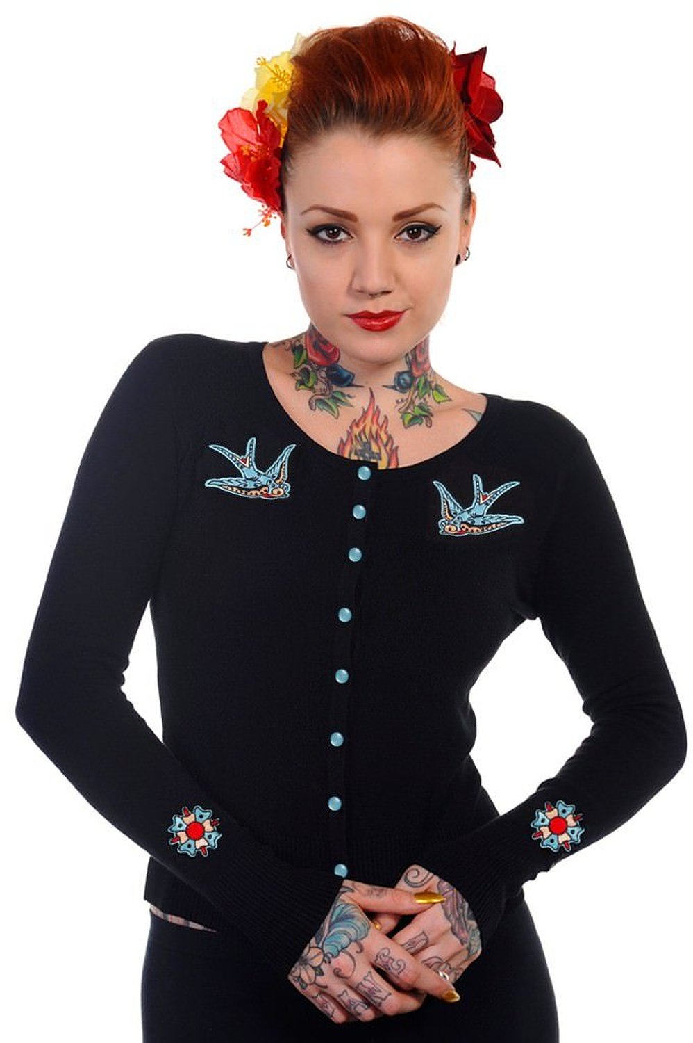 Banned Vintage Swallow Rockabilly Retro Cardigan Blue Birds