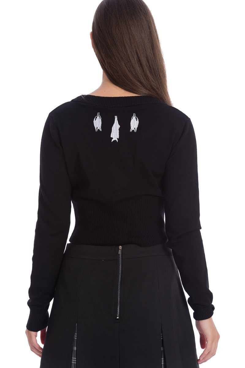 Banned Bat Lady Gothic Embroidered V-Neck Women's Cardigan